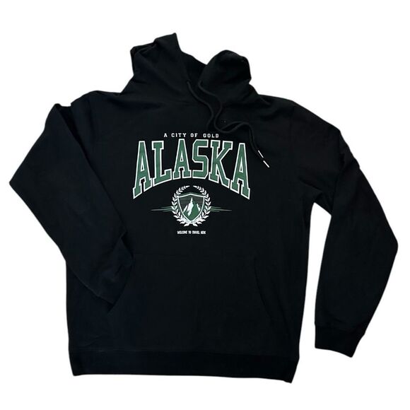 Alaska Letter Printed Kangaroo Pocket Hoodie Black Size L - Picture 1 of 4